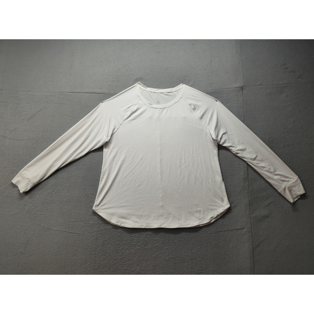 Apana Women Athletic Top XXL White Crew Neck Raglan Sleeve Pullover Logo Active